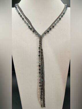VERA WANG BLUE CRYSTAL CLEAR RHINESTONE STRAND CHAIN MULTI LAYER LARIAT NECKLACE